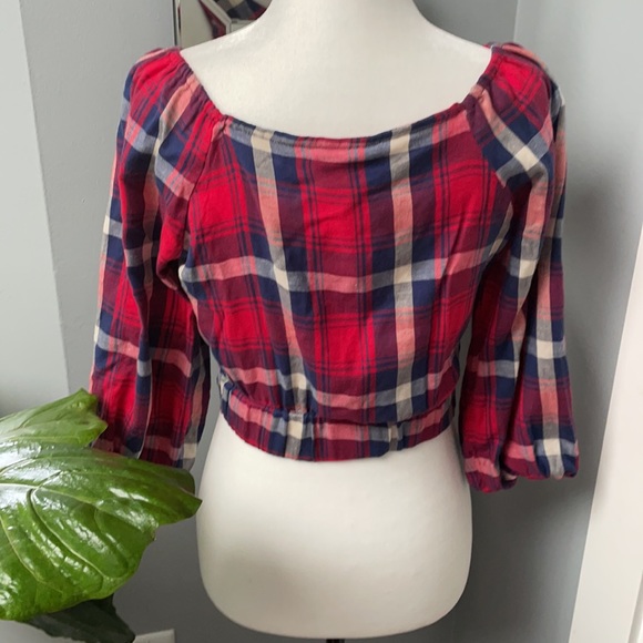 Angie Red Plaid Flannel Blouse NWOT - Picture 5 of 8